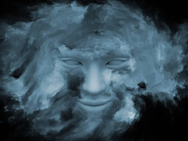 Mind Fog series. 3D rendering of human head morphed with fractal paint on the subject of inner world, dreams, emotions, creativity, imagination and human mind