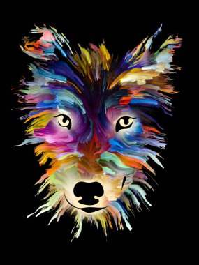 Köpek dijital portre sevgi, arkadaşlık, bağlılık, köpek ve insan arasında arkadaşlık konusu üzerinde siyah arka plan üzerine parlak renklerde. Tanrı korusun hayvan serisi.