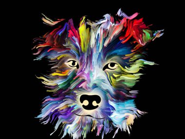 Dijital boyama aşk, dostluk, içtenlik, köpek ve insan arasında arkadaşlık konusu üzerinde siyah arka plan üzerine bir köpek. Tanrı korusun hayvan serisi.