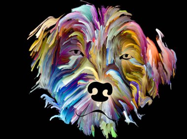 Aşk, dostluk, sadakat, köpekle insan arasındaki arkadaşlık konularında siyah arka planda bir evcil hayvanın hızlı çizimi. Tanrı hayvanları korusun..