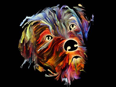 Aşk, dostluk, sadakat, köpekle insan arasındaki arkadaşlık konularında siyah arka planda bir evcil hayvanın hızlı çizimi. Tanrı hayvanları korusun..