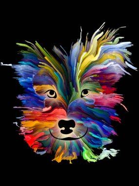 Köpek yüz aşk, dostluk, içtenlik, köpek ve insan arasında arkadaşlık konusu üzerinde siyah arka plan üzerine boyama. Hayvanlar için cennet serisi gider.