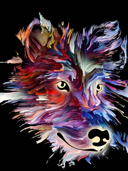 Hund Digitales Porträt Hellen Farben Auf Schwarzem Hintergrund Zum Thema — Stockfoto