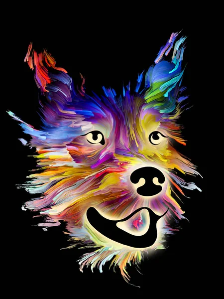 Dog oil portrait in digital colors on black background on subject of love, friendship, faithfulness, companionship between dog and man. God bless animals series.