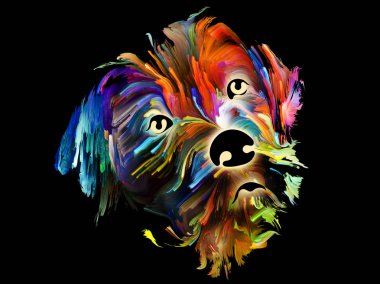 Aşk, arkadaşlık, bağlılık, köpek ve insan arasında arkadaşlık konusu üzerinde siyah arka plan üzerine parlak renklerde bir köpek portresi. Tanrı korusun hayvan serisi.