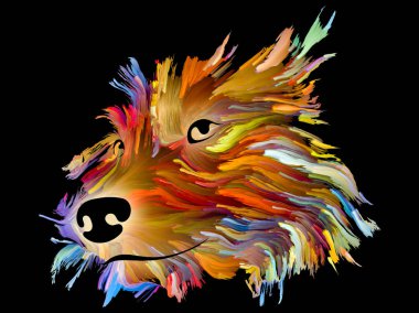 Sevgi, dostluk, sadakat, köpekle insan arasındaki arkadaşlık konularındaki siyah arkaplan üzerine dijital parlak renklerle köpek portresi. Tanrı hayvanları korusun..