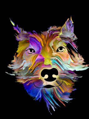 Aşk, dostluk, sadakat, köpek ve insan arasında arkadaşlık konularında siyah arka plan üzerine dijital yağlı boyayla köpek portresi. Tanrı hayvanları korusun..