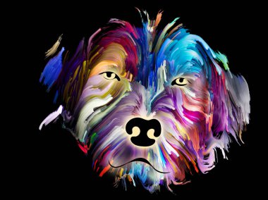 Aşk, dostluk, sadakat, köpekle insan arasındaki arkadaşlık konularında siyah arka planda bir evcil hayvanın hızlı çizimi. Tanrı hayvanları korusun..