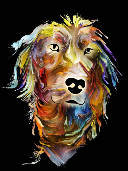 Dog digital portrait in digital oil colors on black background on subject of love, friendship, faithfulness, companionship between dog and man. God bless animals series.