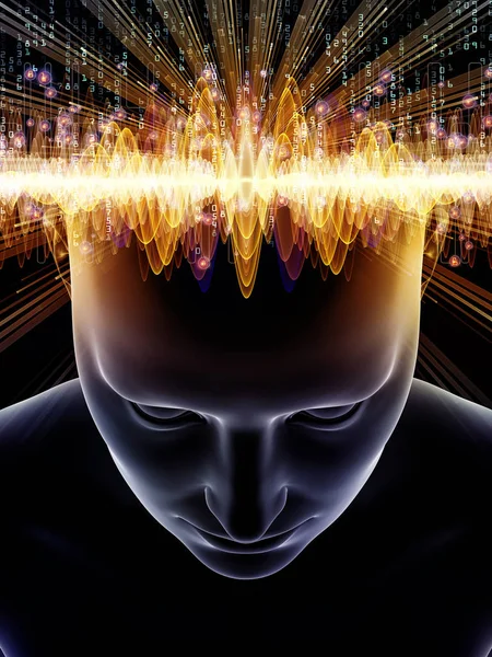 心波系列 背景由3D 人的头和技术符号的例证组成 适合在意识 智力和人工智能项目中使用 — 图库照片