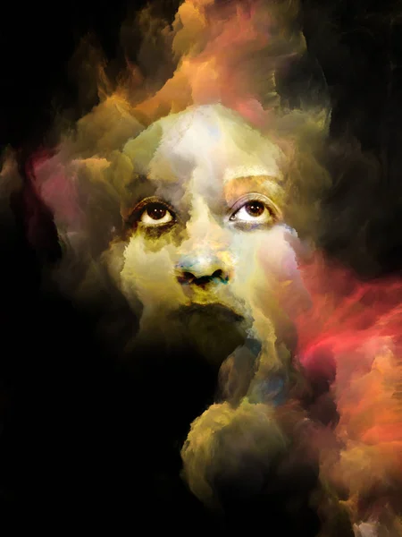灵魂阴影系列 以彩色分形星云纹理融合的女性脸超现实主义肖像在梦 想象力 精神健康 创造力和人类心智方面 — 图库照片