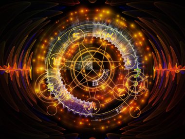 Astral Glow serisi. Kutsal geometri çizgilerinden, astroloji sembollerinden ve maneviyat, sihir ve mistisizm konularındaki ışıklardan oluşan soyut tasarım.