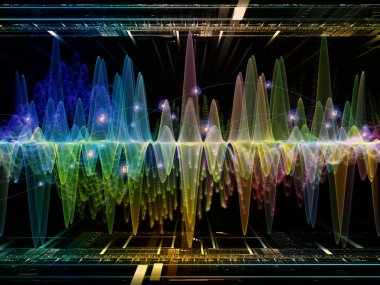 Dalga fonksiyonu serisi. Soyut renkli sinüs titreşimler, ışık ve ses ekolayzer, müzik konusunda fraktal öğeleri yapılmış tasarım spektrum ve kuantum olasılık