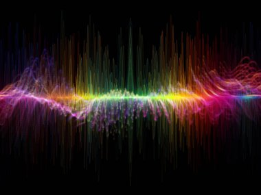 Dalga fonksiyonu serisi. Sanatsal soyutlama oluşan renkli sinüs titreşimler, ışık ve fraktal elemanlarının ses ekolayzer, müzik konusunda spektrum ve kuantum olasılık