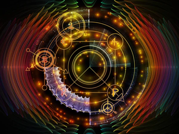 Astral Glow Series Arrangement Sacred Geometry Lines Astrology Symbols Lights — Stock Photo, Image