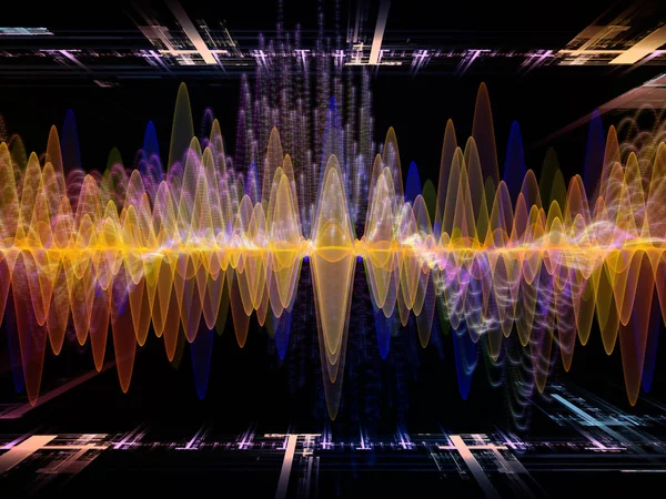 波動関数級数 音のイコライザー 音楽のスペクトルと量子確率の対象にメタファーとしての色のサイン振動 光とフラクタルの要素で構成されるデザイン — ストック写真