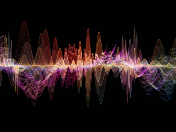 Wave Function series. Artistic abstraction composed of colored sine vibrations, light and fractal elements on the subject of sound equalizer, music spectrum and  quantum probability