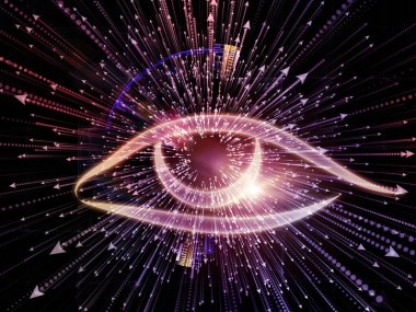 Bilgi Gözü serisi. Bilim, eğitim ve modern teknoloji konularında göz simgesi ve ok patlamasından oluşan soyut tasarım