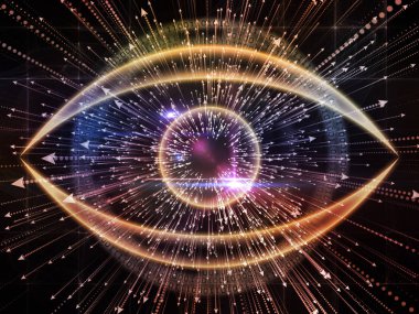 Bilgi Gözü serisi. Göz simgesi ve okun bileşimi bilim, eğitim ve modern teknolojiyle mecazi bir ilişki içeriyor.