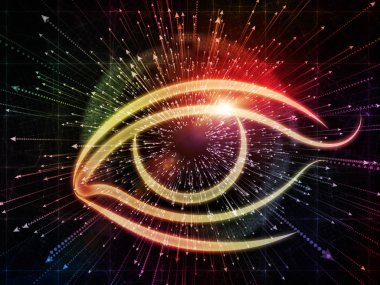 Bilgi serisi gözü. Yaratıcı düzeni göz simgesini ve ok konuda bilim, eğitim ve modern teknoloji kavramı mecaz olarak seri çekim