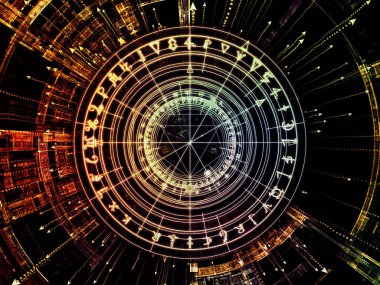 Anlam serisi çemberi. Kutsal sembolleri, oklar ve Maneviyat, Astroloji, fal ve sihir konusunda fraktal öğeleri soyut tasarım yapılmış