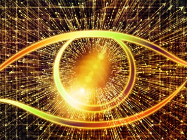 Bilgi serisi gözü. Göz simgesini ve ok aranjman bilim, eğitim ve modern teknoloji projeleri için uygun veri bloğu