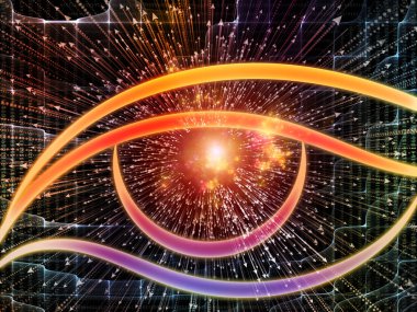 Bilgi serisi gözü. Bilim, eğitim ve modern teknoloji konusu için göz simgesini ve ok patlama yaratıcı düzenleme