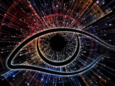 Bilgi serisi gözü. Bilim, eğitim ve modern teknoloji konusunda göz simgesini ve ok patlama