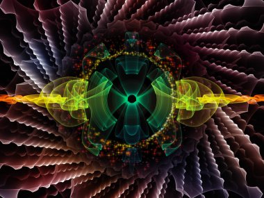 Dalga Fonksiyonu serisi. Ses eşitleyici, müzik spektrumu ve kuantum olasılığı için renkli sinüs titreşimleri, ışık ve fraktal elementlerin grafiksel bileşimi