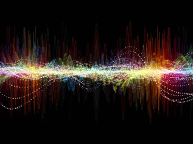 Dalga fonksiyonu serisi. Soyut renkli sinüs titreşimler, ışık ve ses ekolayzer, müzik konusunda fraktal öğeleri yapılmış tasarım spektrum ve kuantum olasılık