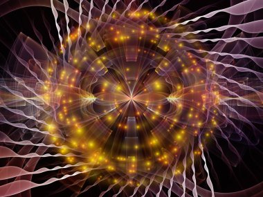 Dalga Fonksiyonu serisi. Ses eşitleyici, müzik spektrumu ve kuantum olasılığı üzerine renkli sinüs titreşimleri, ışık ve fraktal elementlerin arkaplanı