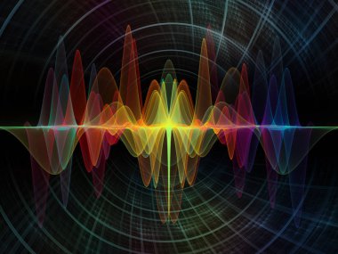 Dalga fonksiyonu serisi. Renkli sinüs titreşimler kompozisyon, ışık ve fraktal elemanları ses ekolayzer, mecazi ilişkisi ile müzik spektrum ve kuantum olasılık