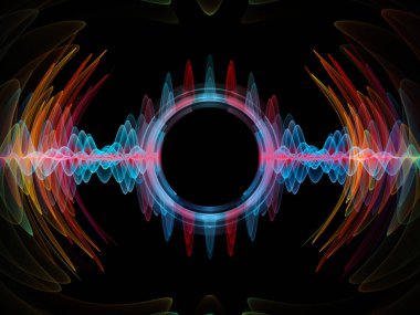 Dalga fonksiyonu serisi. Renkli sinüs titreşimler arka plan kompozisyon, ışık ve fraktal öğeleri ses ekolayzer, konu üzerinde müzik spektrum ve kuantum olasılık