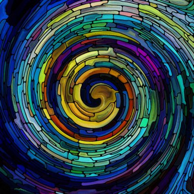 Spiral burgu serisi. Vitray girdap desen, renk parçacıkları mecazi ilişki renkli tasarım, yaratıcılık, sanat ve hayal gücü ile kompozisyon