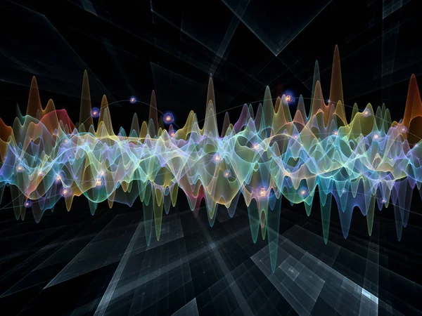 Wave Function series. Background composition of  colored sine vibrations, light and fractal elements on the subject of sound equalizer, music spectrum and  quantum probability