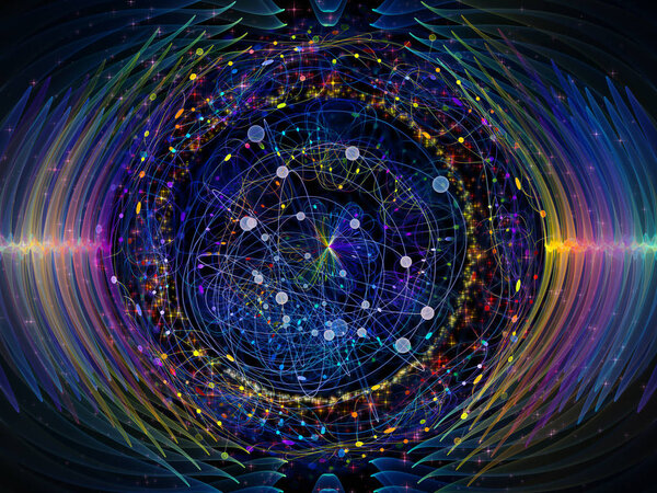 Wave Function series. Abstract arrangement of colored sine vibrations, light and fractal elements suitable for projects on sound equalizer, music spectrum and  quantum probability