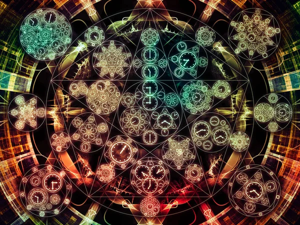 Circles of Time series. Abstract design made of clock symbols and fractal elements on the subject of science, education and prediction