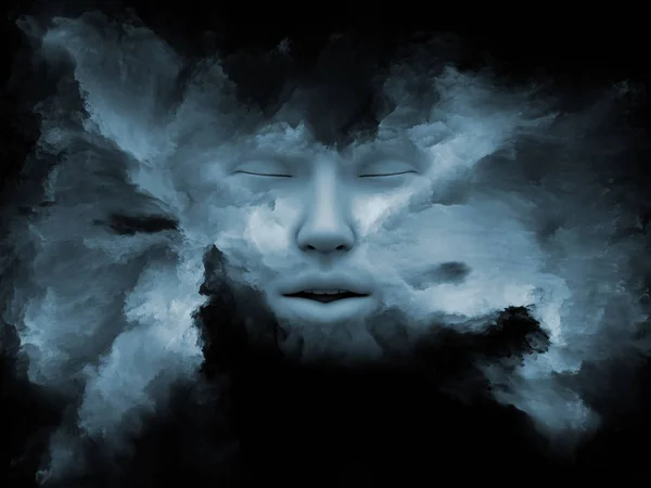 Mind Fog series. 3D rendering of human face morphed with fractal paint suitable as a backdrop for the projects on inner world, dreams, emotions, creativity, imagination and human mind