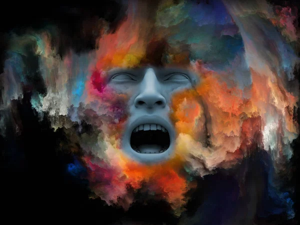 霧シリーズを気に 創造性 想像力と人間の心の内的世界への比喩的なリレーションシップを持つフラクタル ペイントで変身した人間の顔の Illustrtion — ストック写真