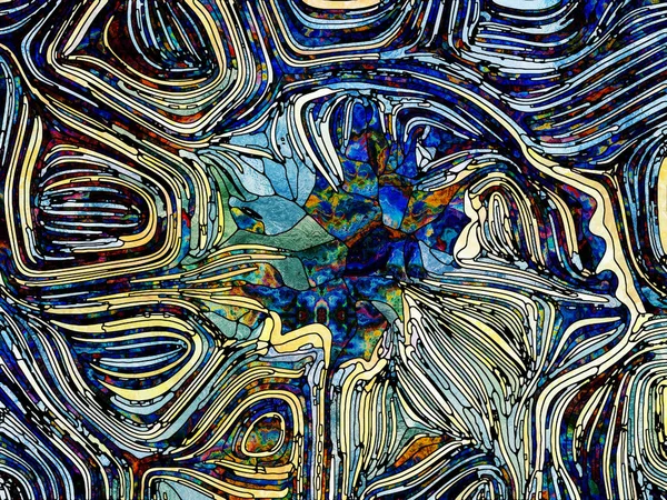 Unity of Fragmented World series. Artistic abstraction composed of stained glass pattern of color fragments and human face on the subject of ultimate unity of existence
