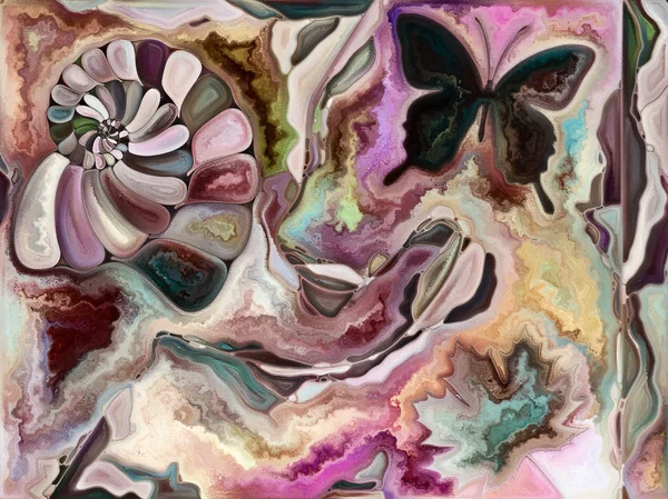 内部纹理系列 以艺术 自然和创意为主题的带贝壳和蝴蝶的数字水彩画设计安排 — 图库照片