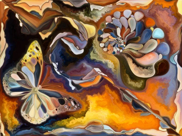 内部纹理系列 以艺术 自然和创意为主题的带贝壳和蝴蝶的数字水彩画设计安排 — 图库照片