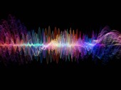 Vlnová funkce série. Umělecké abstrakce složené z barevných sinusová vibrace, světlo a fraktální prvků na téma zvuk ekvalizér, hudební spektrum a kvantové pravděpodobnosti