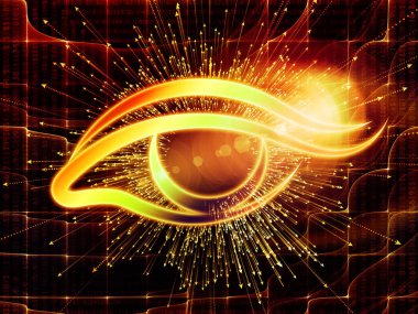 Bilgi serisi gözü. Bilim, eğitim ve modern teknoloji konusu için göz simgesini ve ok patlama yaratıcı düzenleme