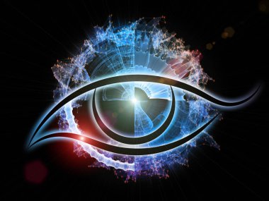 Bilgi serisi gözü. Göz simgesini ve sayıların uygun bir fon olarak bilim, eğitim ve modern teknoloji projeleri için kompozisyon