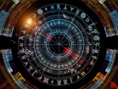 Arka plan tasarımı fraktal öğeleri, kutsal sembolleri ve Tasavvuf, gizli, Astroloji ve manevi konuda daireler. Kutsal daireler serisi.