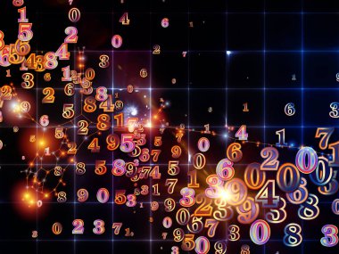 Numara dünya serisi. Basamak ve fraktal öğeleri bilim, eğitim ve modern teknoloji konusunda sanatsal soyutlama oluşan