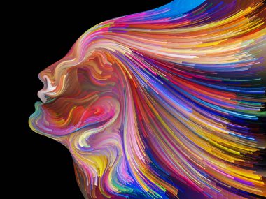 Renk serisinin yüzü. İnsan profilinin düzenlenmesi ve yaratıcılık, tasarım, iç dünya, insan doğası ve sanatsal ruh konularında renkli çizgiler