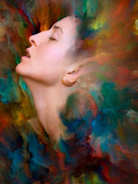 Dünya serisi. Duygular, duygular, iç dünya, yaratıcılık ve hayal gücü konularında bir metafor olarak kadın portresiyle birleştirilmiş bir tasarım.