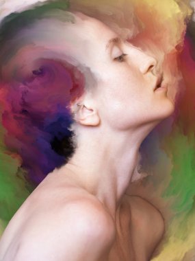 Dünya serisi. Duygular, duygular, iç dünya, yaratıcılık ve hayal gücü üzerine kadın portresinin bileşimi.